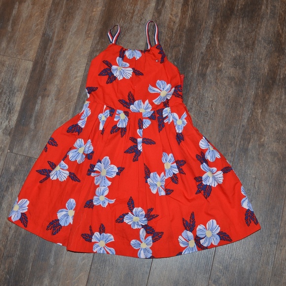 Tommy Hilfiger Other - Tommy Hilfiger Red Dress with Blue Flowers